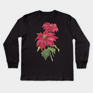 Vintage Blooming Christmas Poinsettia Kids Long Sleeve T-Shirt